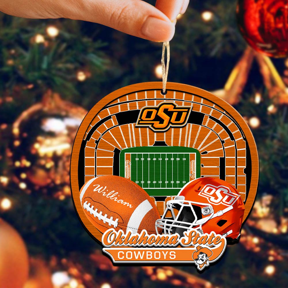 Alternative view of Oklahoma State Cowboys 2 Layered Wooden Ornament 2024 Version Personalized Your Name, Sport Stadium Ornament, Sport Gifts ETHY-52116
