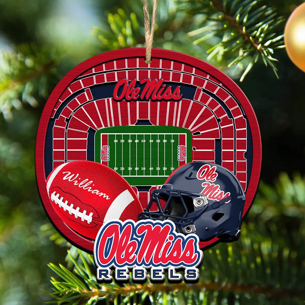 Ole Miss Rebels 2 Layered Wooden Ornament 2024 Version Personalized Your Name, Sport Stadium Ornament, Sport Gifts ETHY-52116