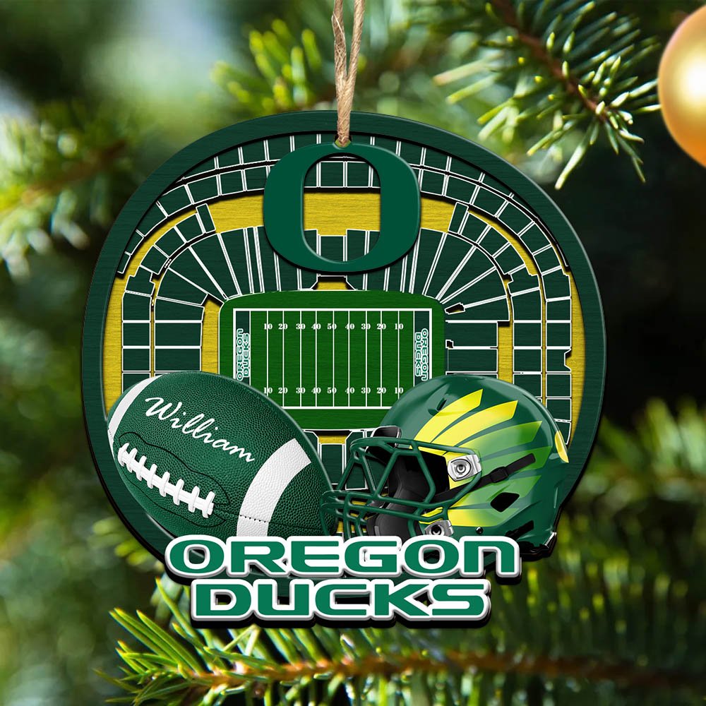 Oregon Ducks 2 Layered Wooden Ornament 2024 Version Personalized Your Name, Sport Stadium Ornament, Sport Gifts ETHY-52116