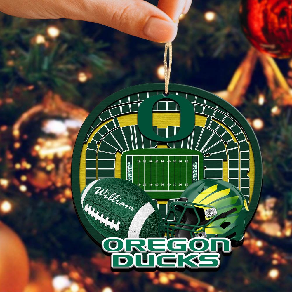 Alternative view of Oregon Ducks 2 Layered Wooden Ornament 2024 Version Personalized Your Name, Sport Stadium Ornament, Sport Gifts ETHY-52116