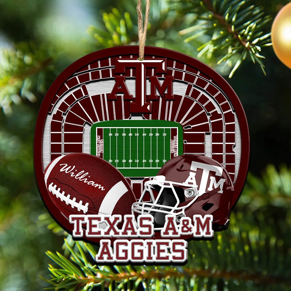 Texas A&M Aggies 2 Layered Wooden Ornament 2024 Version Personalized Your Name, Sport Stadium Ornament, Sport Gifts ETHY-52116