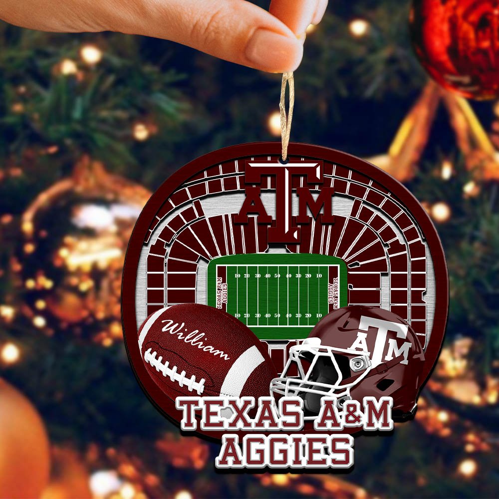 Alternative view of Texas A&M Aggies 2 Layered Wooden Ornament 2024 Version Personalized Your Name, Sport Stadium Ornament, Sport Gifts ETHY-52116