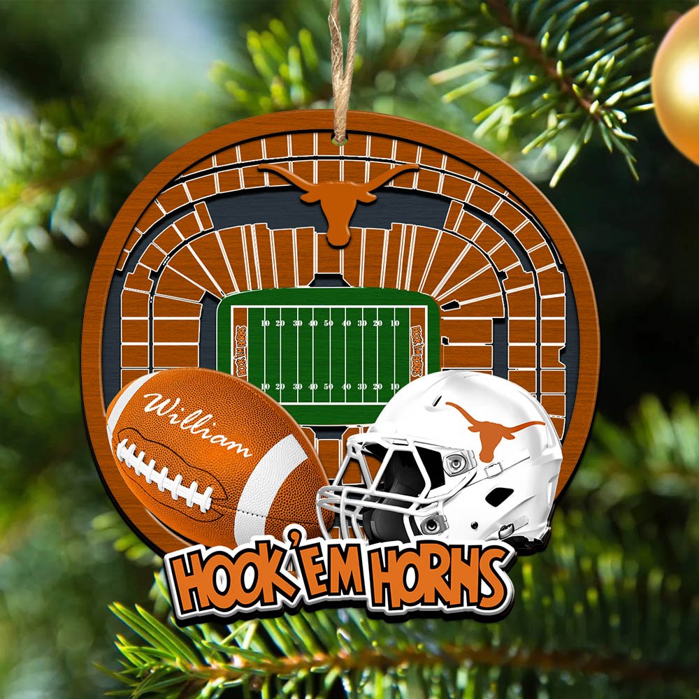 Texas Longhorns 2 Layered Wooden Ornament 2024 Version Personalized Your Name, Sport Stadium Ornament, Sport Gifts ETHY-52116