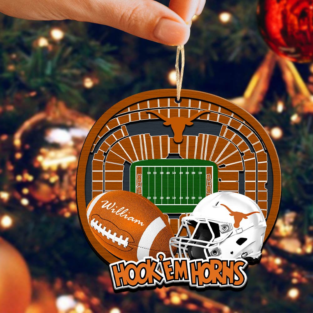 Alternative view of Texas Longhorns 2 Layered Wooden Ornament 2024 Version Personalized Your Name, Sport Stadium Ornament, Sport Gifts ETHY-52116
