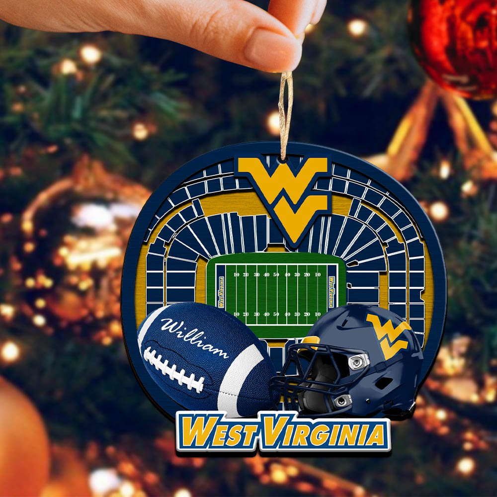 Alternative view of West Virginia Mountaineers 2 Layered Wooden Ornament 2024 Version Personalized Your Name, Sport Stadium Ornament, Sport Gifts ETHY-52116