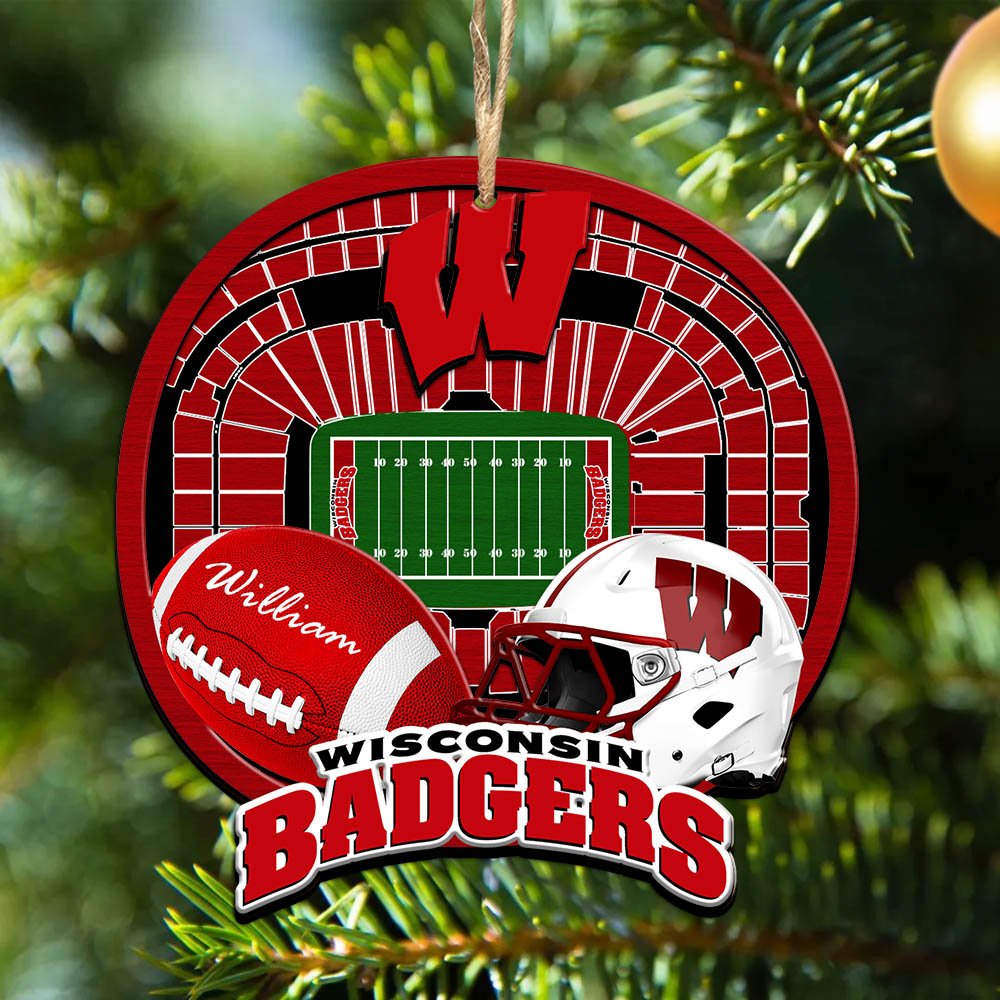 Wisconsin Badgers 2 Layered Wooden Ornament 2024 Version Personalized Your Name, Sport Stadium Ornament, Sport Gifts ETHY-52116