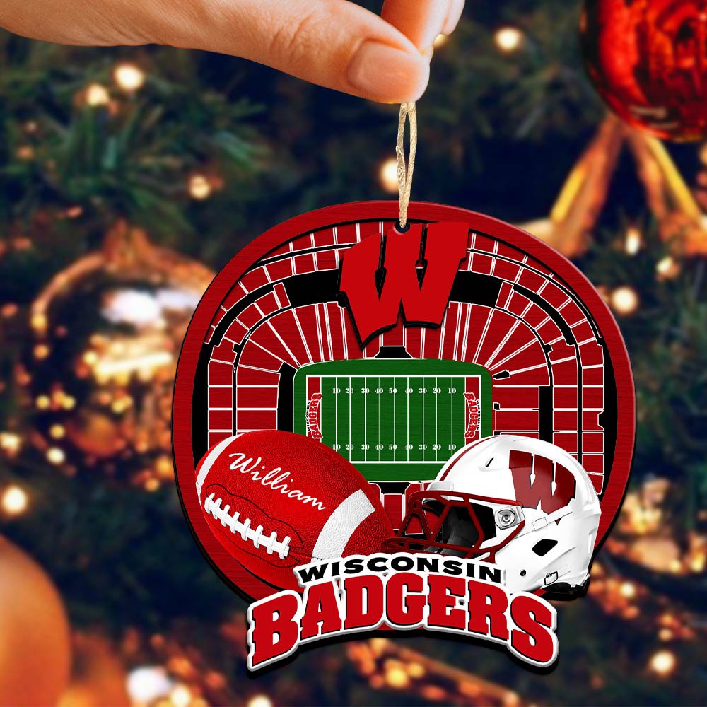 Alternative view of Wisconsin Badgers 2 Layered Wooden Ornament 2024 Version Personalized Your Name, Sport Stadium Ornament, Sport Gifts ETHY-52116