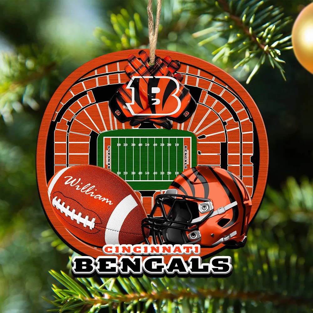 Cincinnati Bengals 2 Layered Wooden Ornament 2024 Version Personalized Your Name, Sport Stadium Ornament, Sport Gifts ETHY-52116