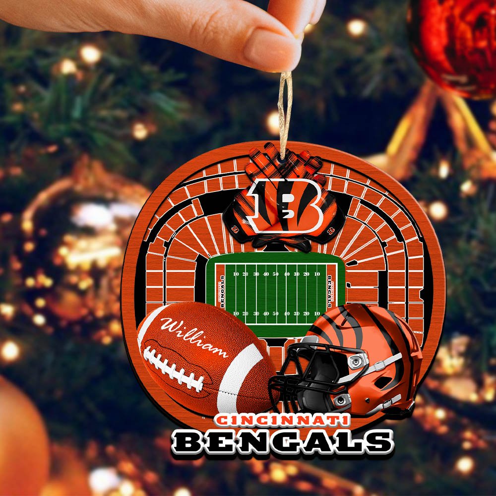 Alternative view of Cincinnati Bengals 2 Layered Wooden Ornament 2024 Version Personalized Your Name, Sport Stadium Ornament, Sport Gifts ETHY-52116