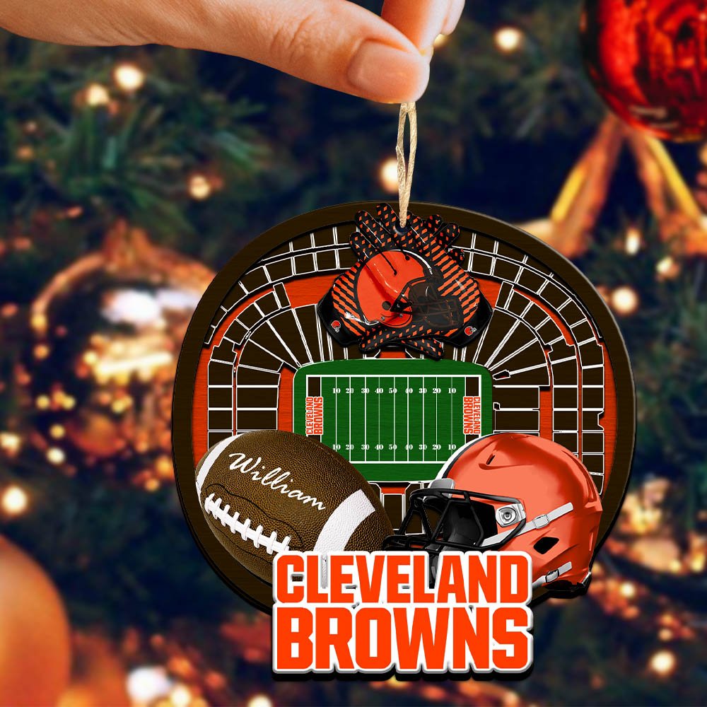 Alternative view of Cleveland Browns 2 Layered Wooden Ornament 2024 Version Personalized Your Name, Sport Stadium Ornament, Sport Gifts ETHY-52116