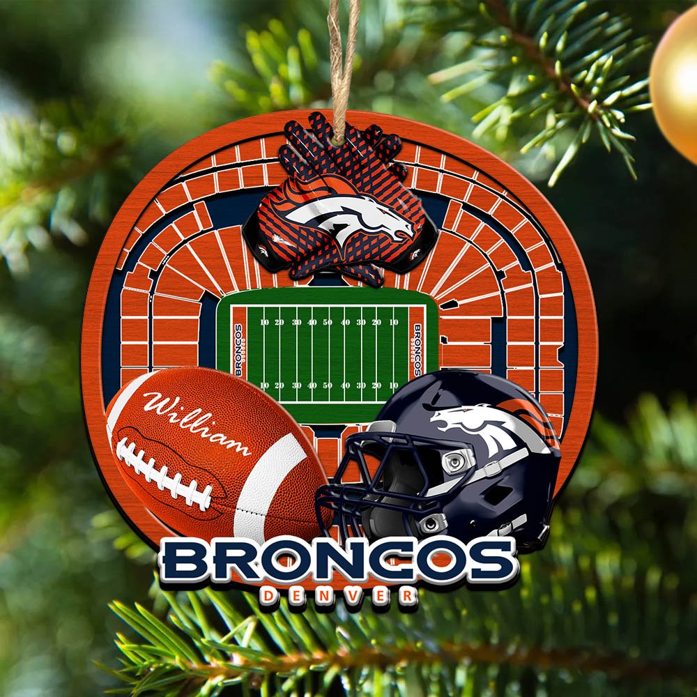 Denver Broncos 2 Layered Wooden Ornament 2024 Version Personalized Your Name, Sport Stadium Ornament, Sport Gifts ETHY-52116
