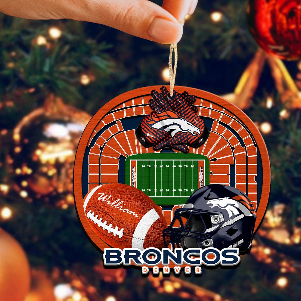 Alternative view of Denver Broncos 2 Layered Wooden Ornament 2024 Version Personalized Your Name, Sport Stadium Ornament, Sport Gifts ETHY-52116