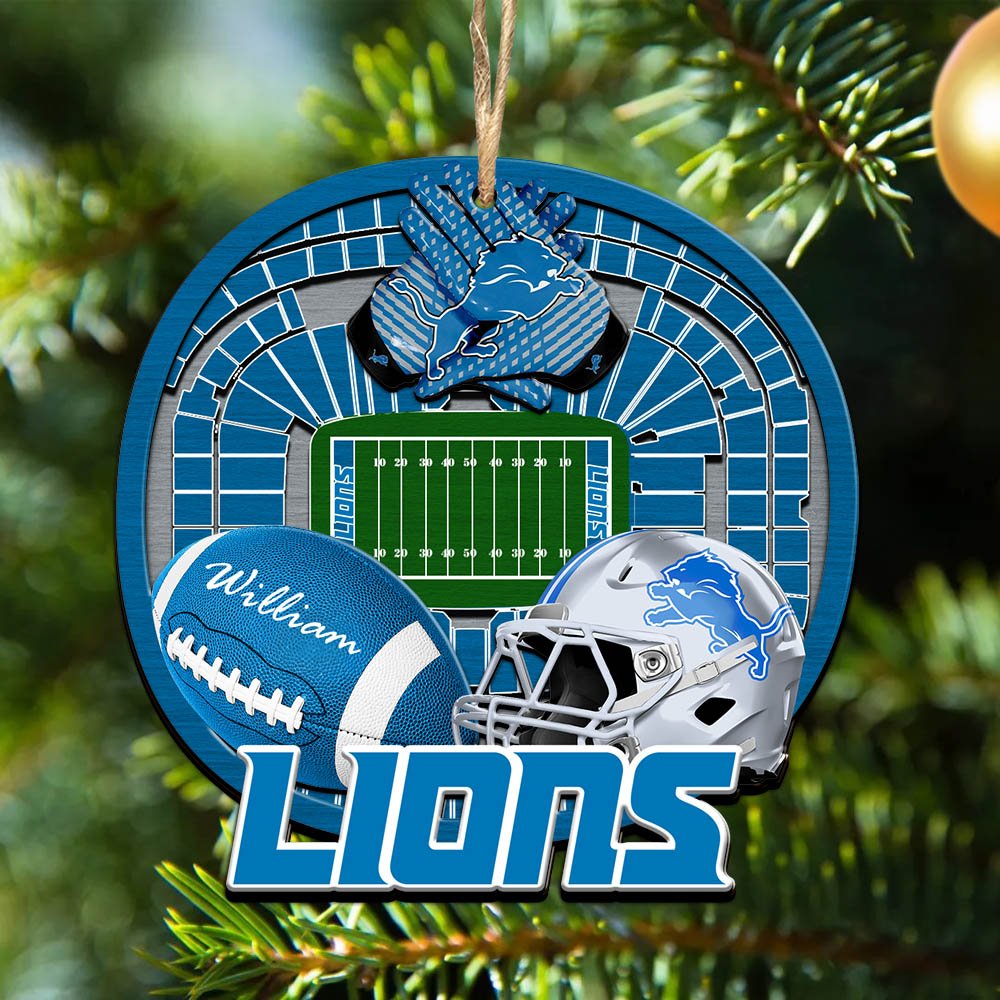 Detroit Lions 2 Layered Wooden Ornament 2024 Version Personalized Your Name, Sport Stadium Ornament, Sport Gifts ETHY-52116