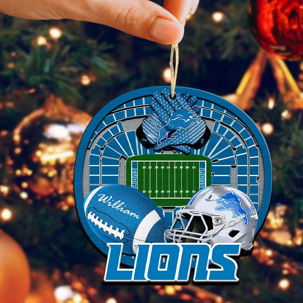 Alternative view of Detroit Lions 2 Layered Wooden Ornament 2024 Version Personalized Your Name, Sport Stadium Ornament, Sport Gifts ETHY-52116