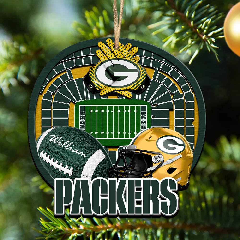Green Bay Packers 2 Layered Wooden Ornament 2024 Version Personalized Your Name, Sport Stadium Ornament, Sport Gifts ETHY-52116