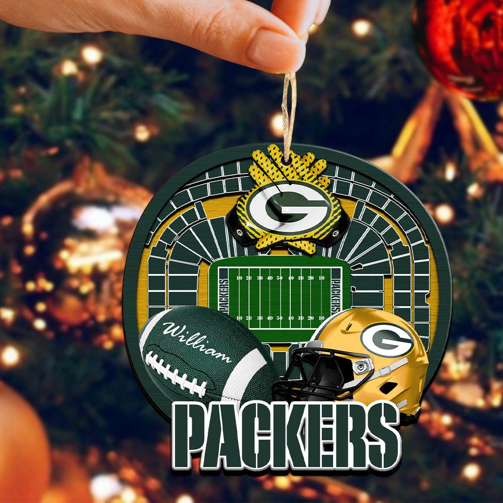 Alternative view of Green Bay Packers 2 Layered Wooden Ornament 2024 Version Personalized Your Name, Sport Stadium Ornament, Sport Gifts ETHY-52116
