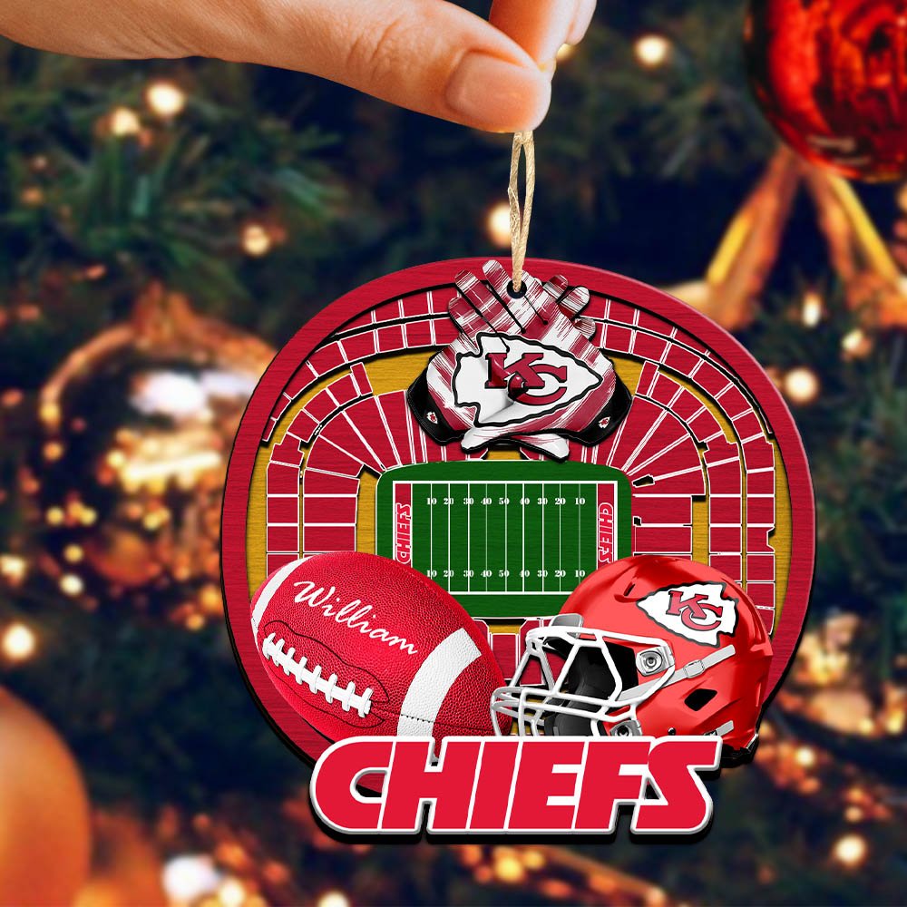 Alternative view of Kansas City Chiefs 2 Layered Wooden Ornament 2024 Version Personalized Your Name, Sport Stadium Ornament, Sport Gifts ETHY-52116