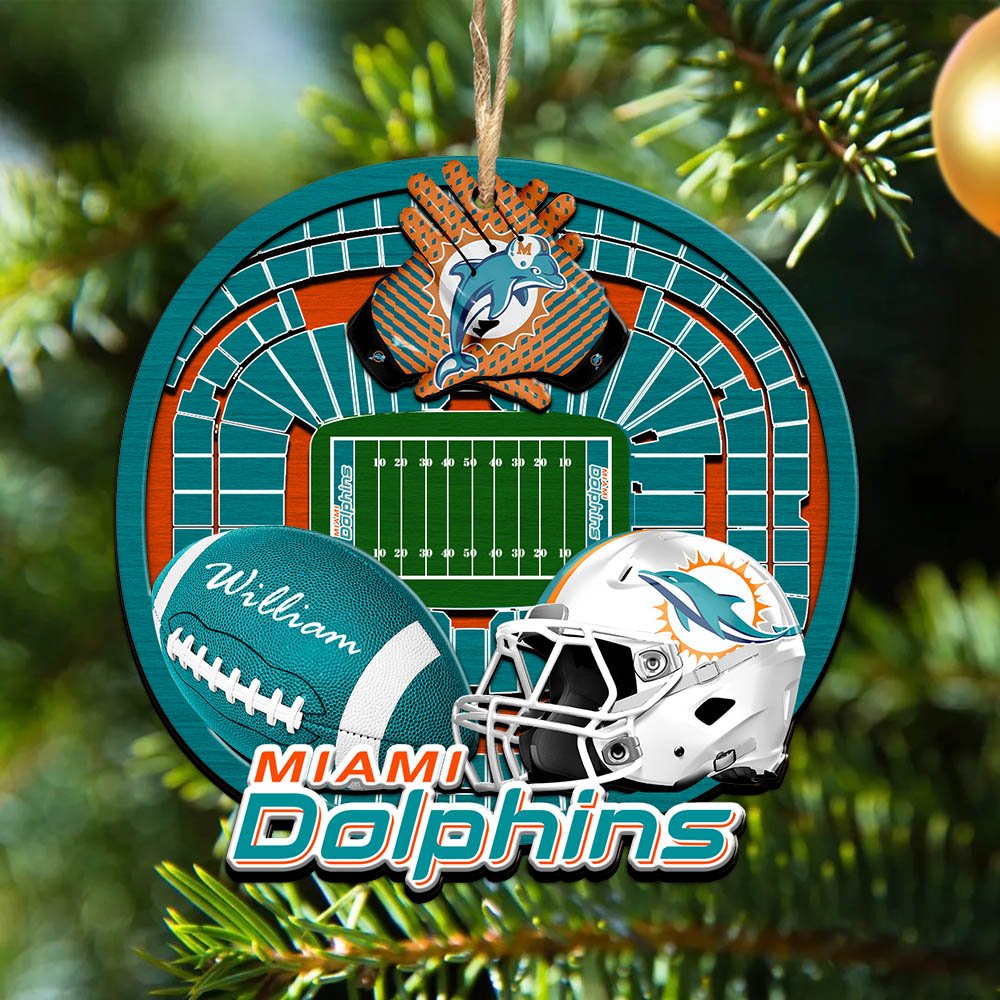 Miami Dolphins 2 Layered Wooden Ornament 2024 Version Personalized Your Name, Sport Stadium Ornament, Sport Gifts ETHY-52116