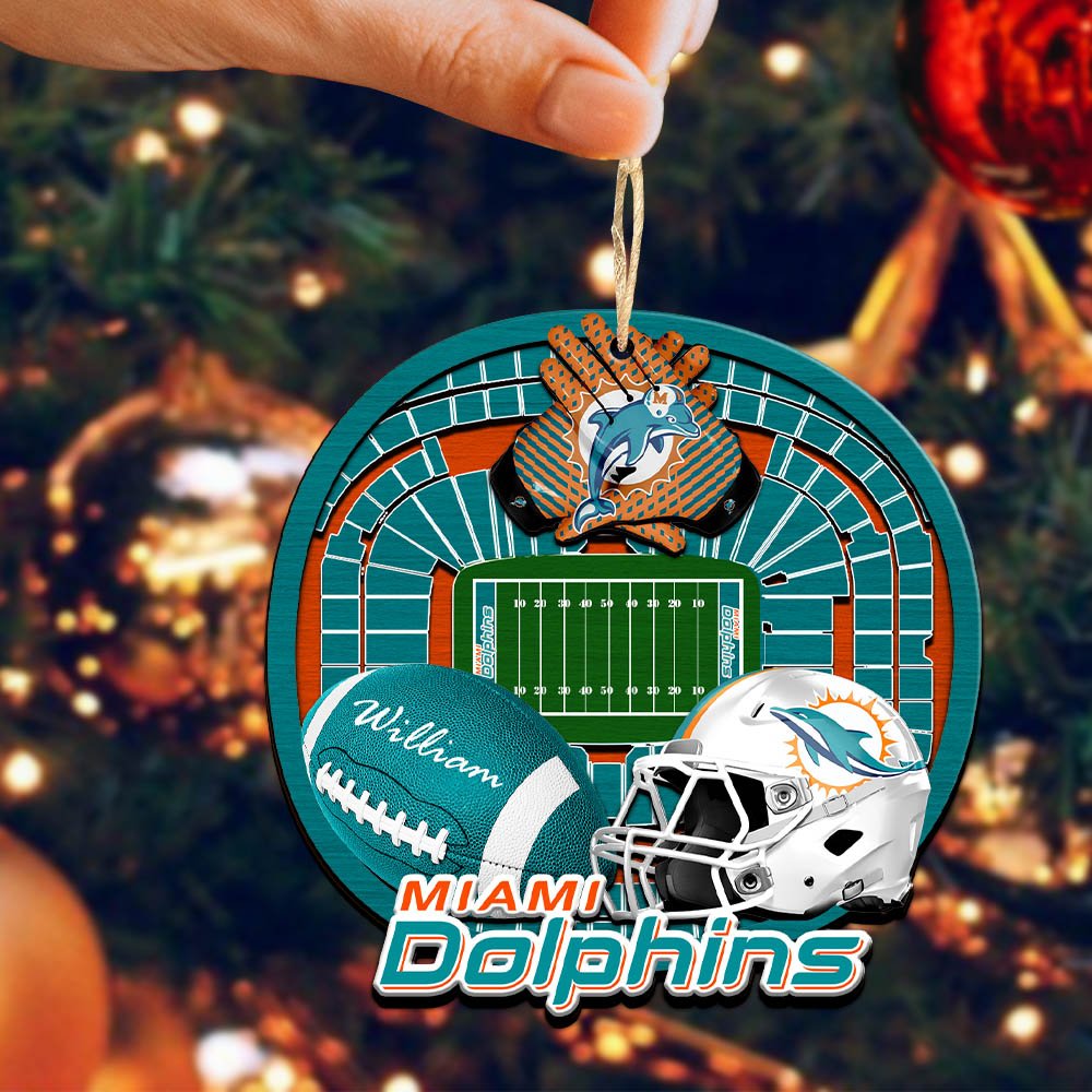 Alternative view of Miami Dolphins 2 Layered Wooden Ornament 2024 Version Personalized Your Name, Sport Stadium Ornament, Sport Gifts ETHY-52116