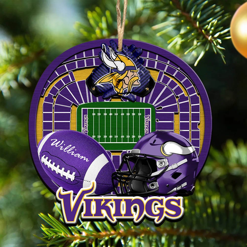 Minnesota Vikings 2 Layered Wooden Ornament 2024 Version Personalized Your Name, Sport Stadium Ornament, Sport Gifts ETHY-52116