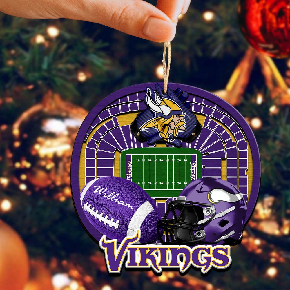 Alternative view of Minnesota Vikings 2 Layered Wooden Ornament 2024 Version Personalized Your Name, Sport Stadium Ornament, Sport Gifts ETHY-52116