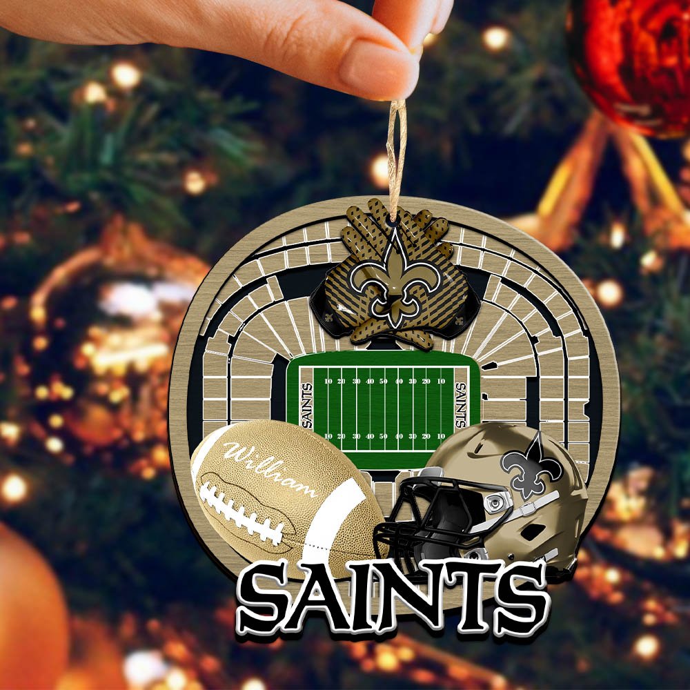 Alternative view of New Orleans Saints 2 Layered Wooden Ornament 2024 Version Personalized Your Name, Sport Stadium Ornament, Sport Gifts ETHY-52116