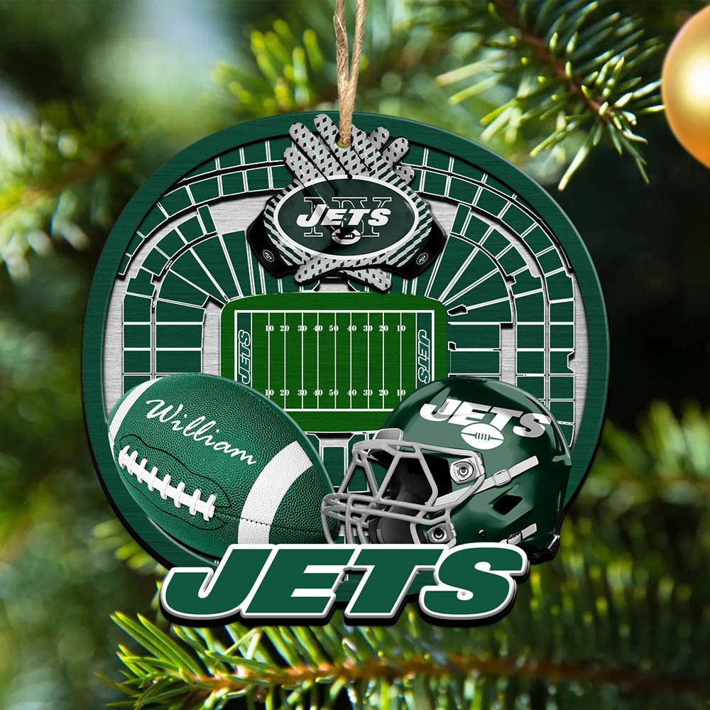 New York Jets 2 Layered Wooden Ornament 2024 Version Personalized Your Name, Sport Stadium Ornament, Sport Gifts ETHY-52116