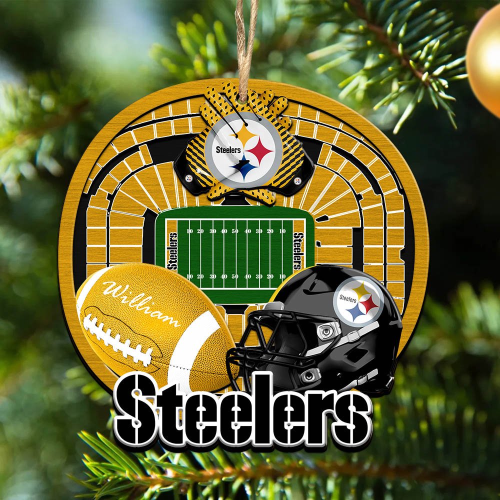 Pittsburgh Steelers 2 Layered Wooden Ornament 2024 Version Personalized Your Name, Sport Stadium Ornament, Sport Gifts ETHY-52116