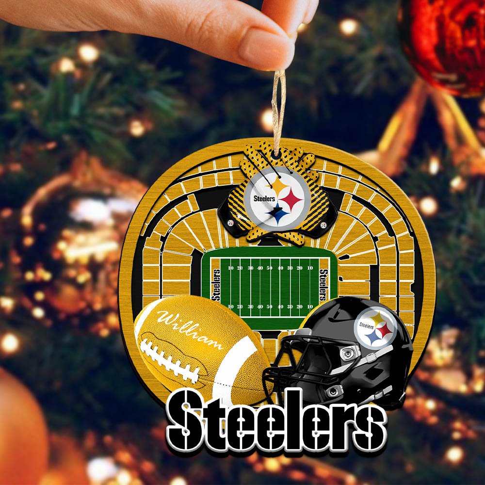 Alternative view of Pittsburgh Steelers 2 Layered Wooden Ornament 2024 Version Personalized Your Name, Sport Stadium Ornament, Sport Gifts ETHY-52116