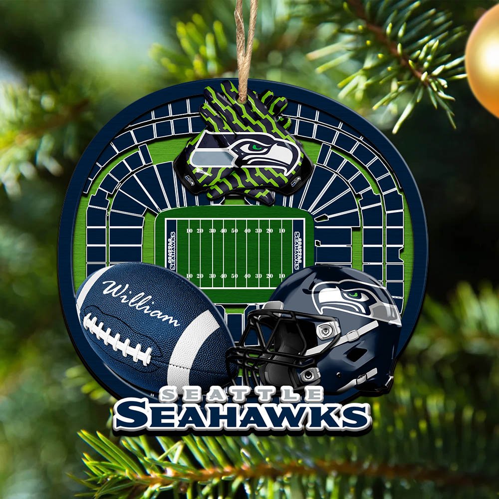 Seattle Seahawks 2 Layered Wooden Ornament 2024 Version Personalized Your Name, Sport Stadium Ornament, Sport Gifts ETHY-52116