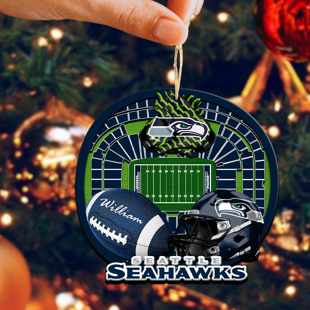 Alternative view of Seattle Seahawks 2 Layered Wooden Ornament 2024 Version Personalized Your Name, Sport Stadium Ornament, Sport Gifts ETHY-52116