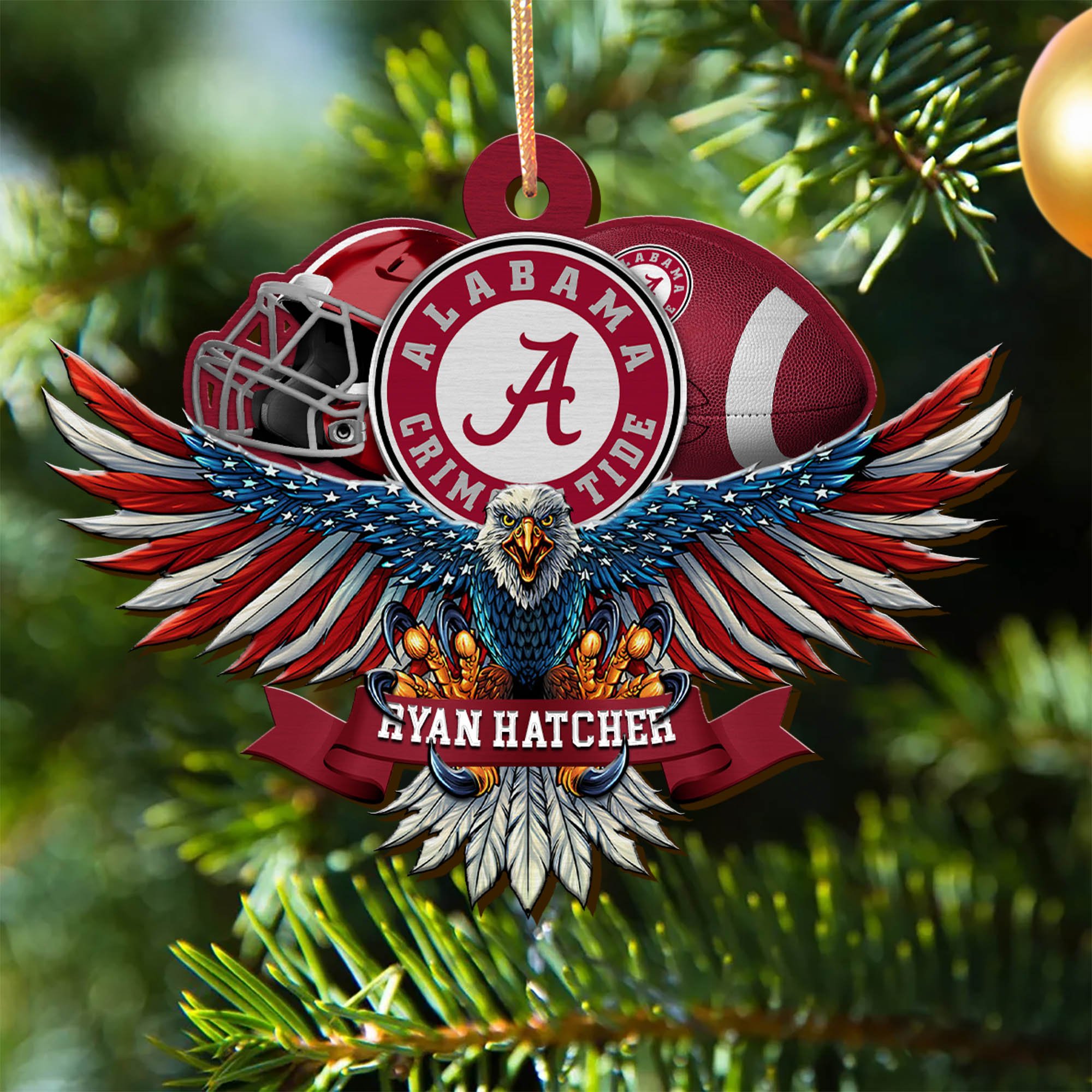 Alabama Crimson Tide Wooden Ornament 2024 Version Custom Your Name, Eagle And Sport Team Ornament, Christmas Gifts For Fans ETHY-52161