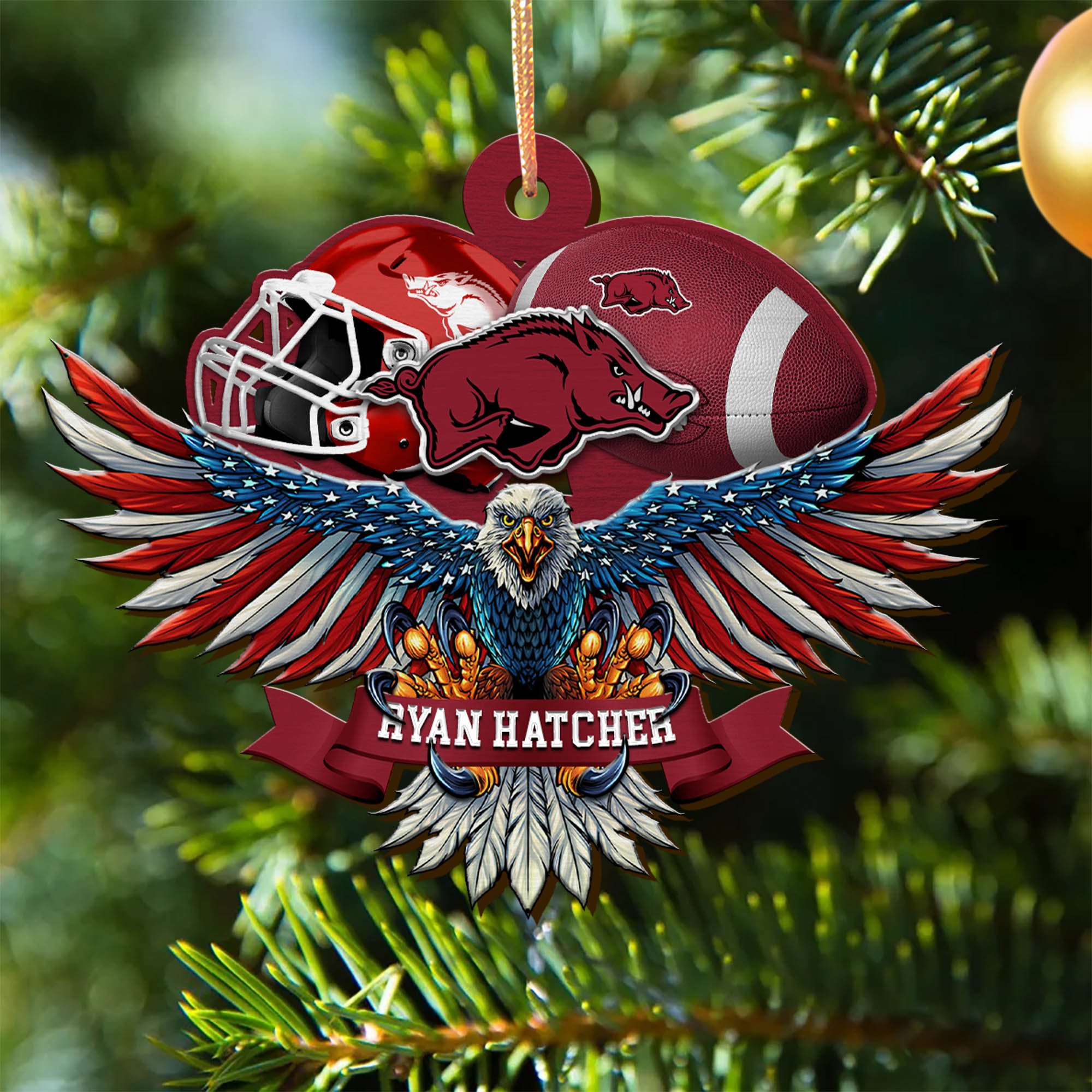 Arkansas Razorbacks Wooden Ornament 2024 Version Custom Your Name, Eagle And Sport Team Ornament, Christmas Gifts For Fans ETHY-52161