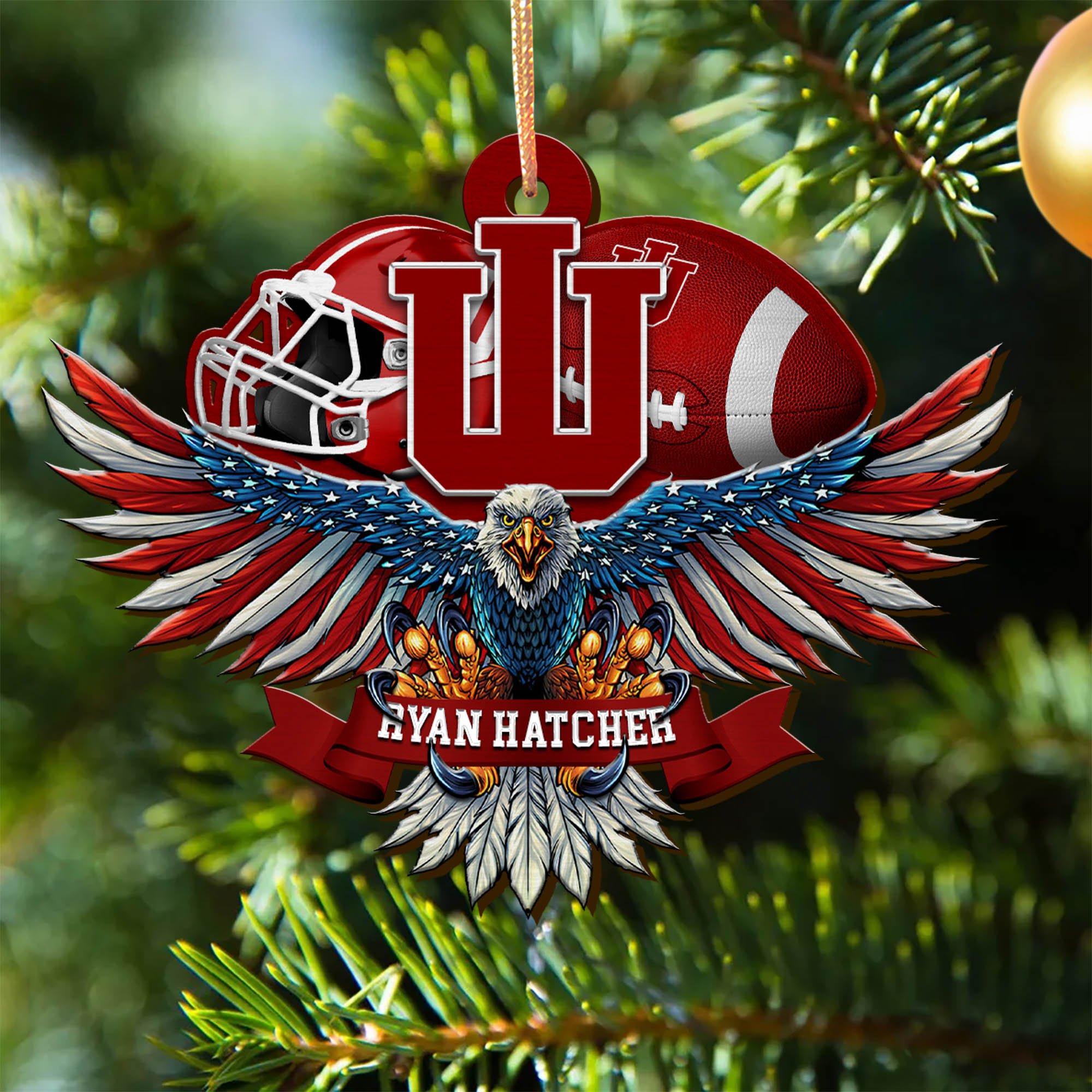 Indiana Hoosiers Wooden Ornament 2024 Version Custom Your Name, Eagle And Sport Team Ornament, Christmas Gifts For Fans ETHY-52161