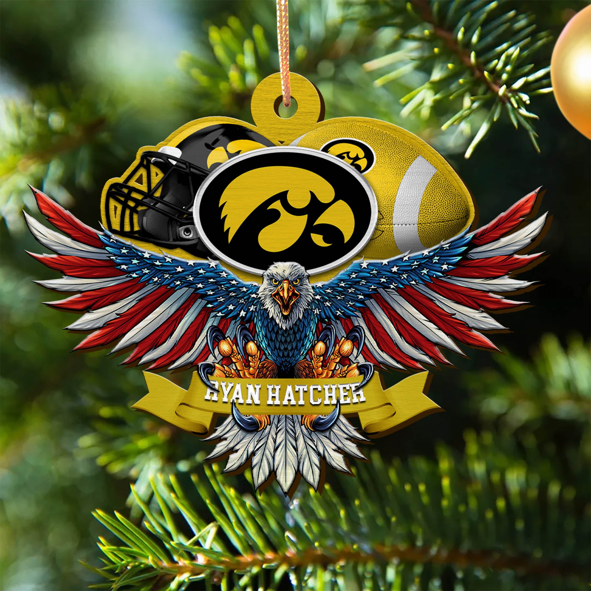 Iowa Hawkeyes Wooden Ornament 2024 Version Custom Your Name, Eagle And Sport Team Ornament, Christmas Gifts For Fans ETHY-52161