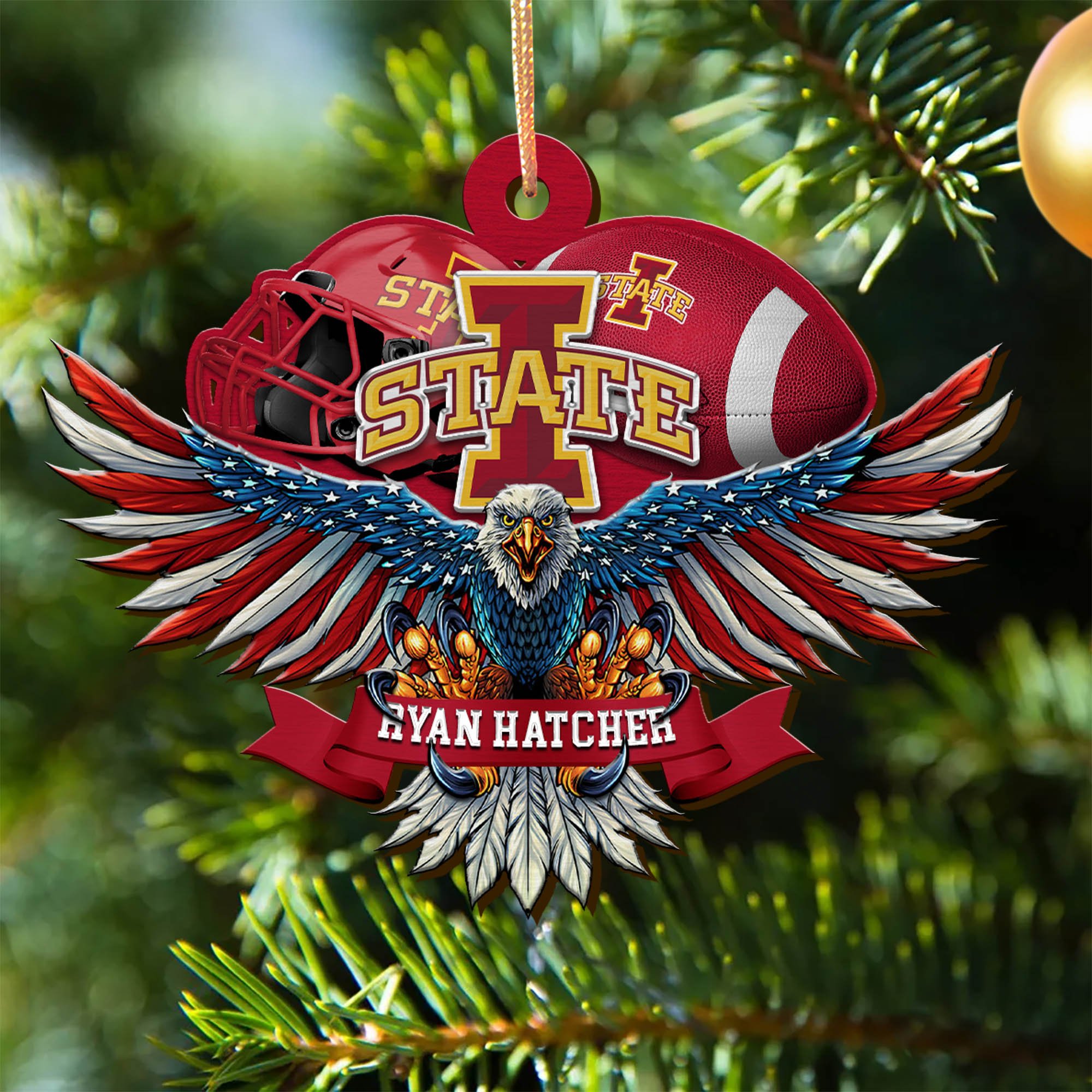 Iowa State Cyclones Wooden Ornament 2024 Version Custom Your Name, Eagle And Sport Team Ornament, Christmas Gifts For Fans ETHY-52161
