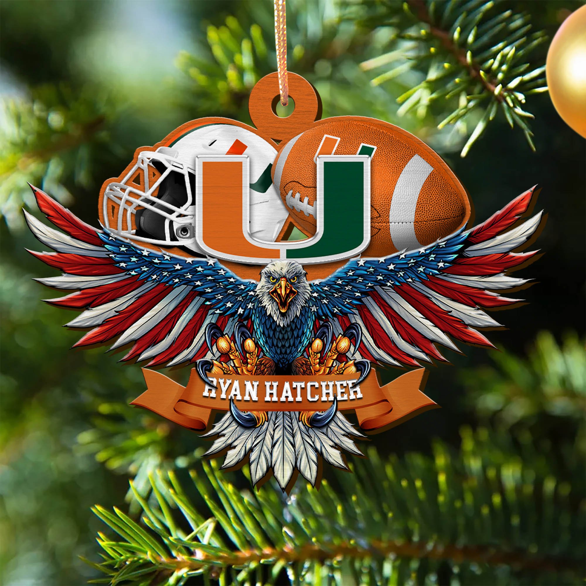Miami Hurricanes Wooden Ornament 2024 Version Custom Your Name, Eagle And Sport Team Ornament, Christmas Gifts For Fans ETHY-52161