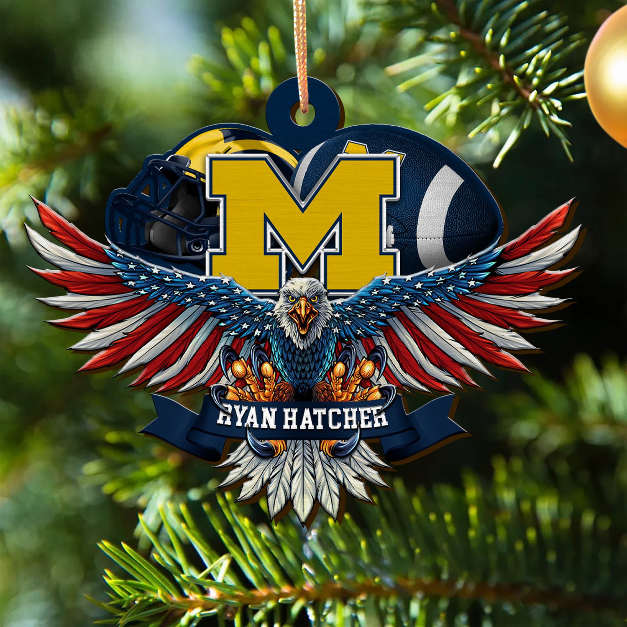 Michigan Wolverines Wooden Ornament 2024 Version Custom Your Name, Eagle And Sport Team Ornament, Christmas Gifts For Fans ETHY-52161