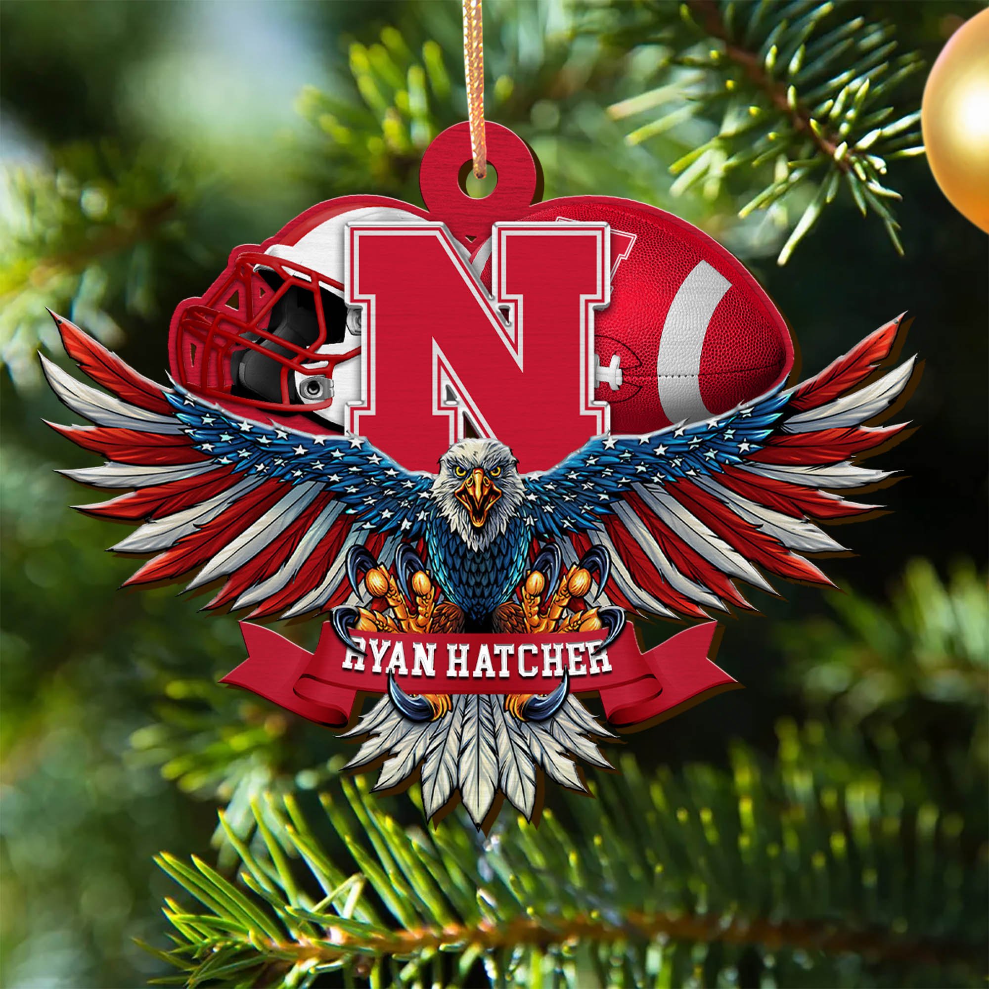 Nebraska Cornhuskers Wooden Ornament 2024 Version Custom Your Name, Eagle And Sport Team Ornament, Christmas Gifts For Fans ETHY-52161