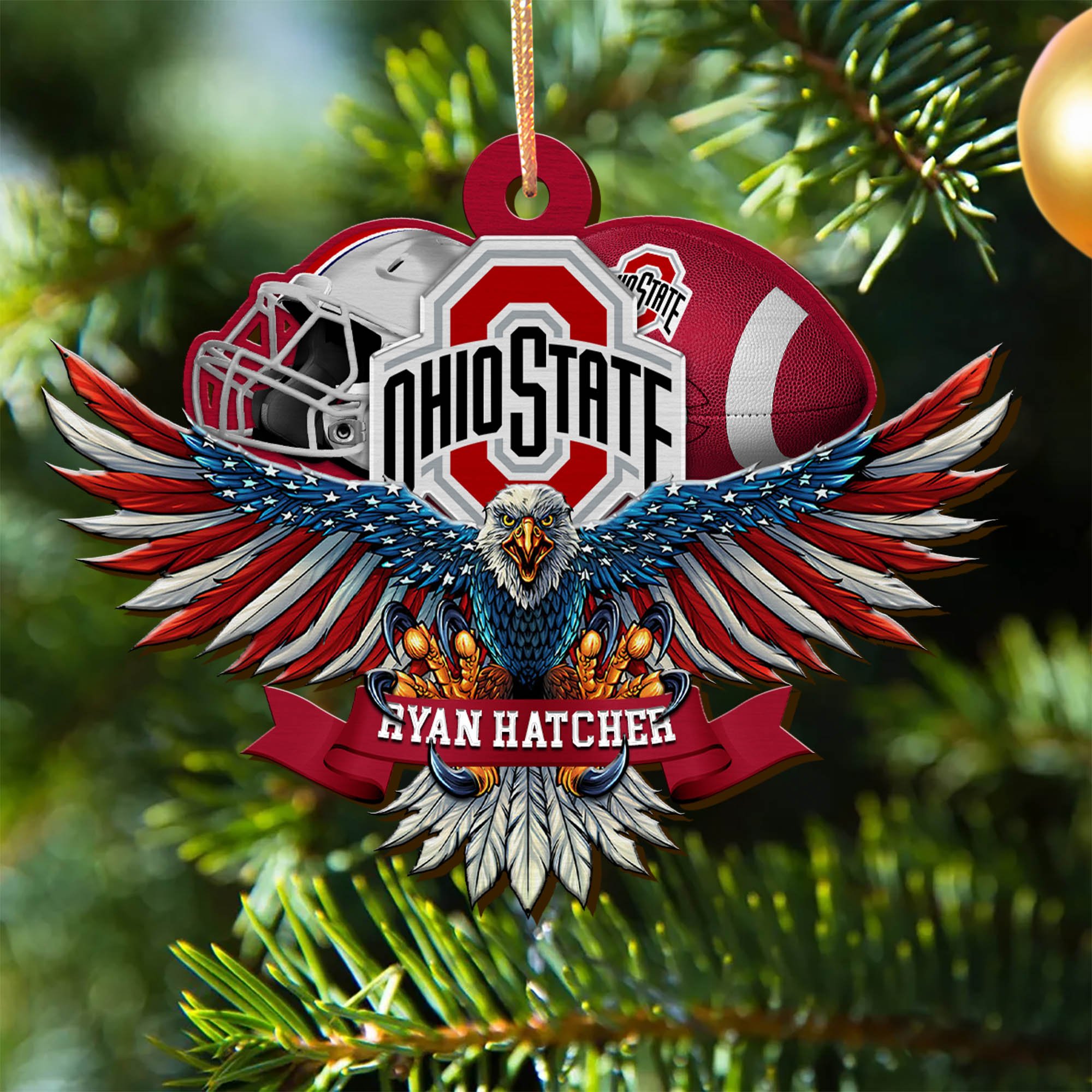 Ohio State Buckeyes Wooden Ornament 2024 Version Custom Your Name, Eagle And Sport Team Ornament, Christmas Gifts For Fans ETHY-52161