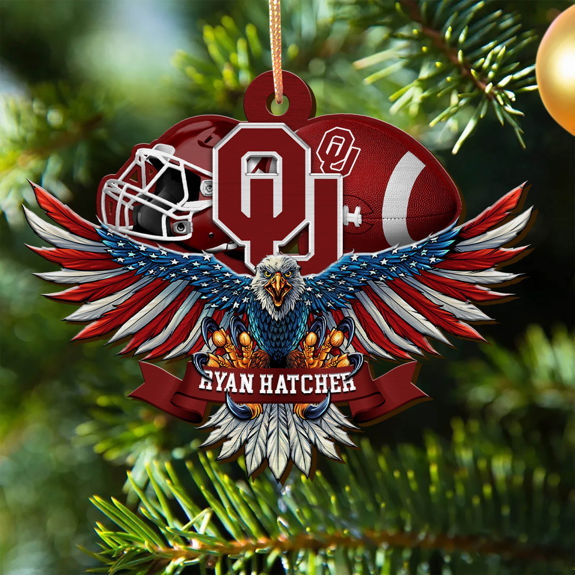 Oklahoma Sooners Wooden Ornament 2024 Version Custom Your Name, Eagle And Sport Team Ornament, Christmas Gifts For Fans ETHY-52161