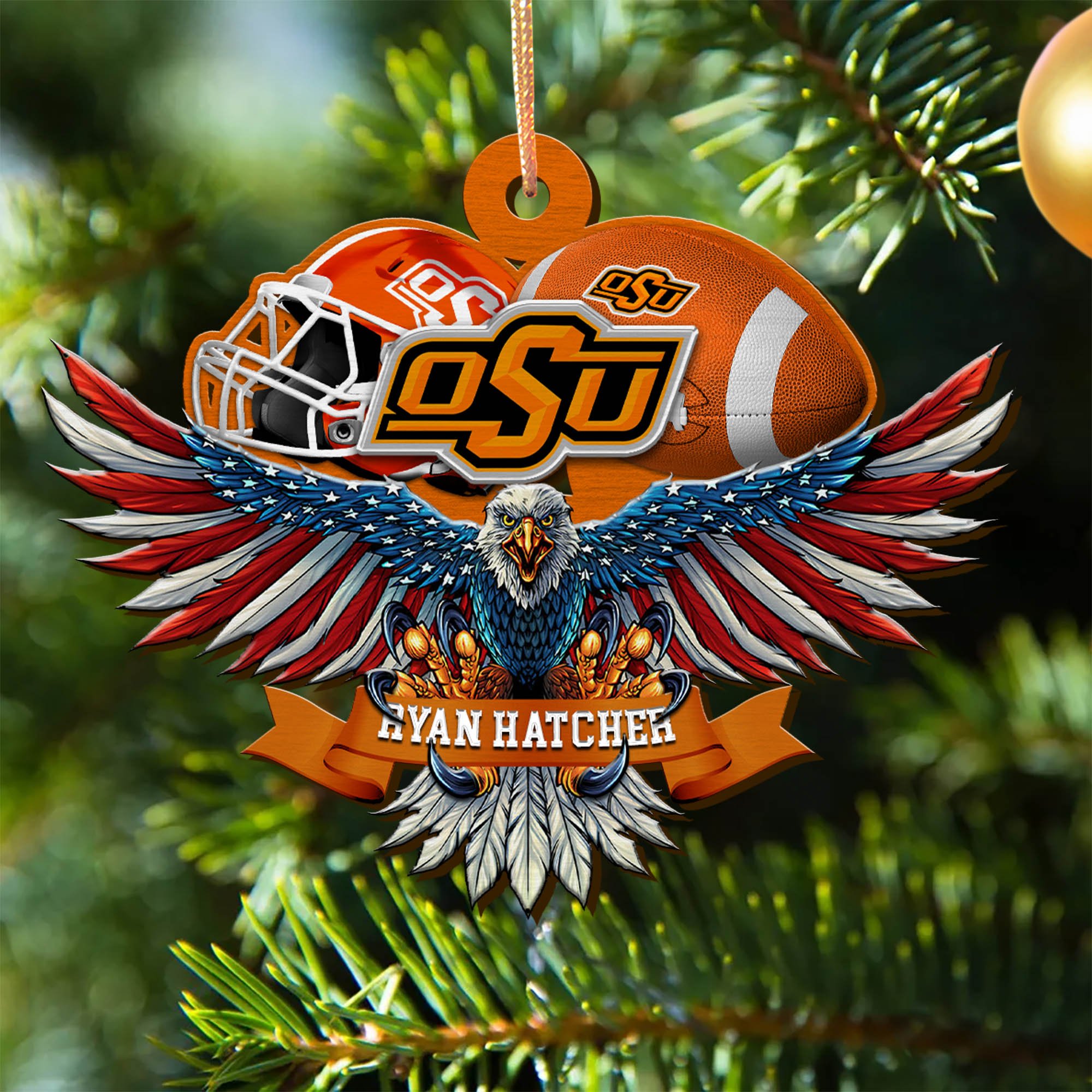 Oklahoma State Cowboys Wooden Ornament 2024 Version Custom Your Name, Eagle And Sport Team Ornament, Christmas Gifts For Fans ETHY-52161