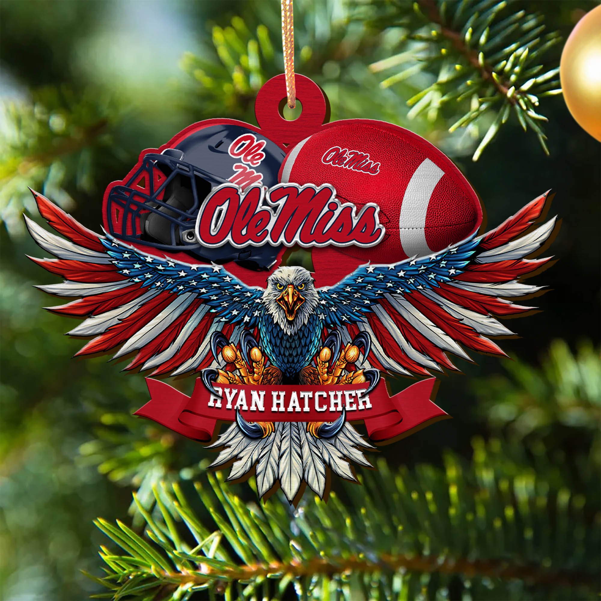 Ole Miss Rebels Wooden Ornament 2024 Version Custom Your Name, Eagle And Sport Team Ornament, Christmas Gifts For Fans ETHY-52161