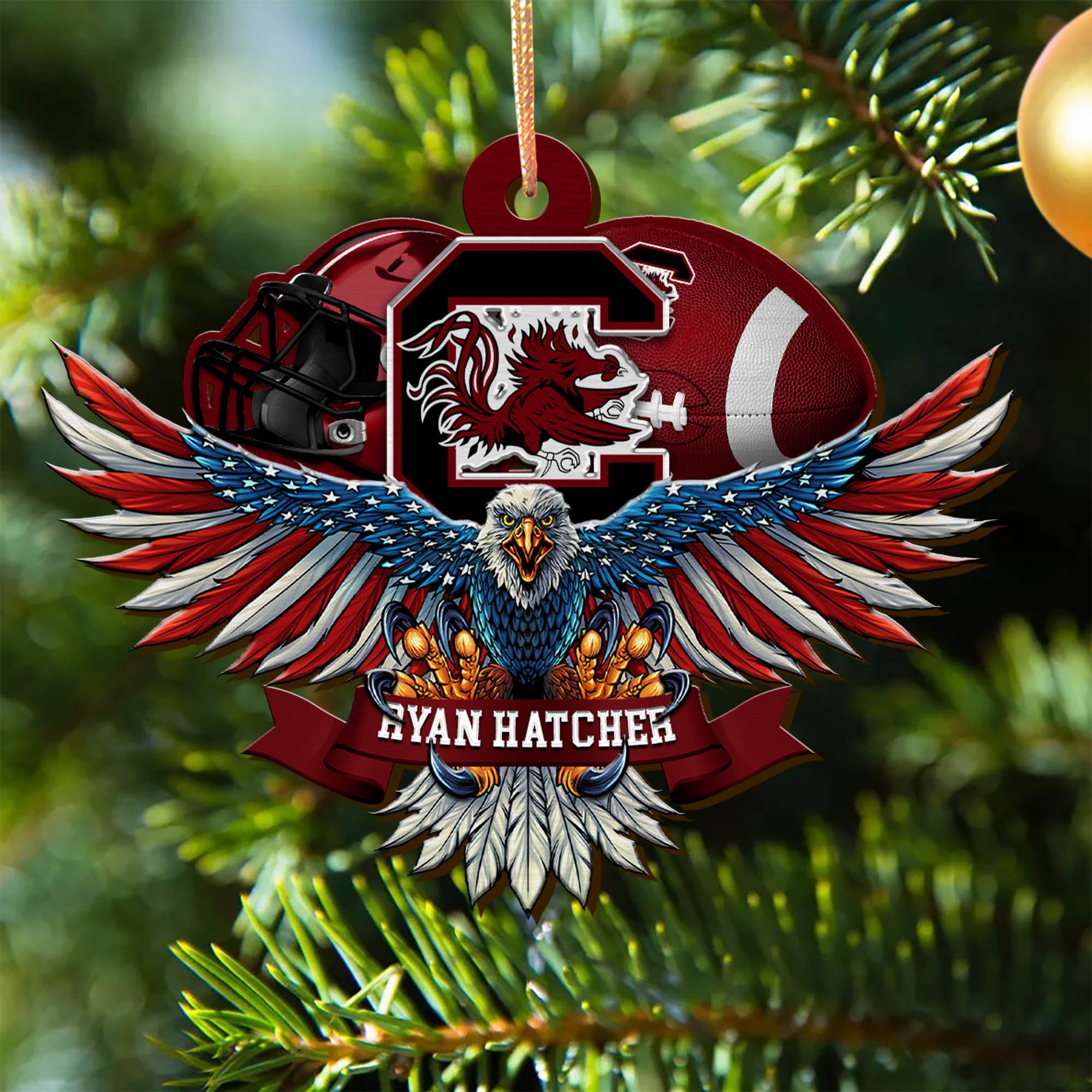 South Carolina Gamecocks Wooden Ornament 2024 Version Custom Your Name, Eagle And Sport Team Ornament, Christmas Gifts For Fans ETHY-52161