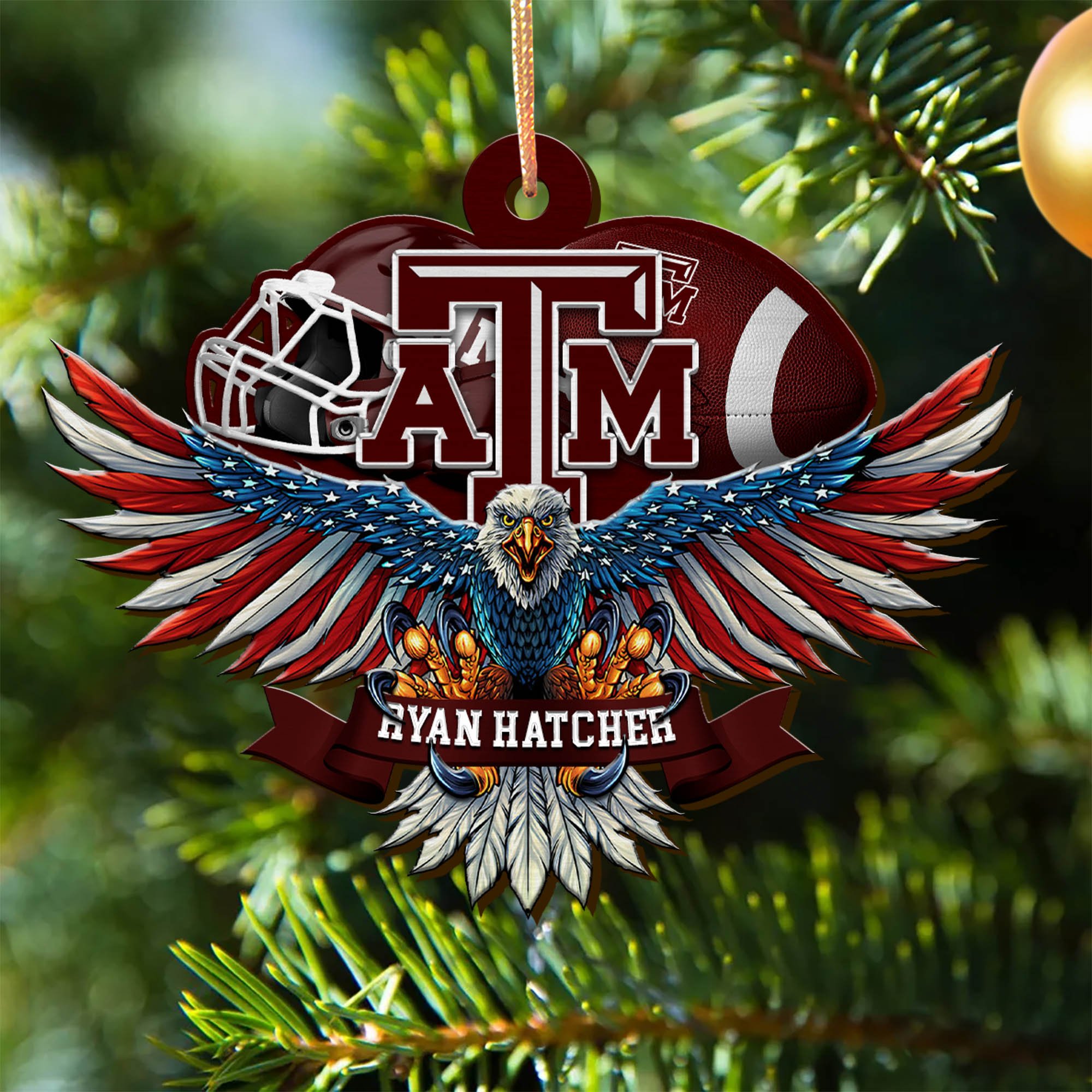 Texas A&M Aggies Wooden Ornament 2024 Version Custom Your Name, Eagle And Sport Team Ornament, Christmas Gifts For Fans ETHY-52161