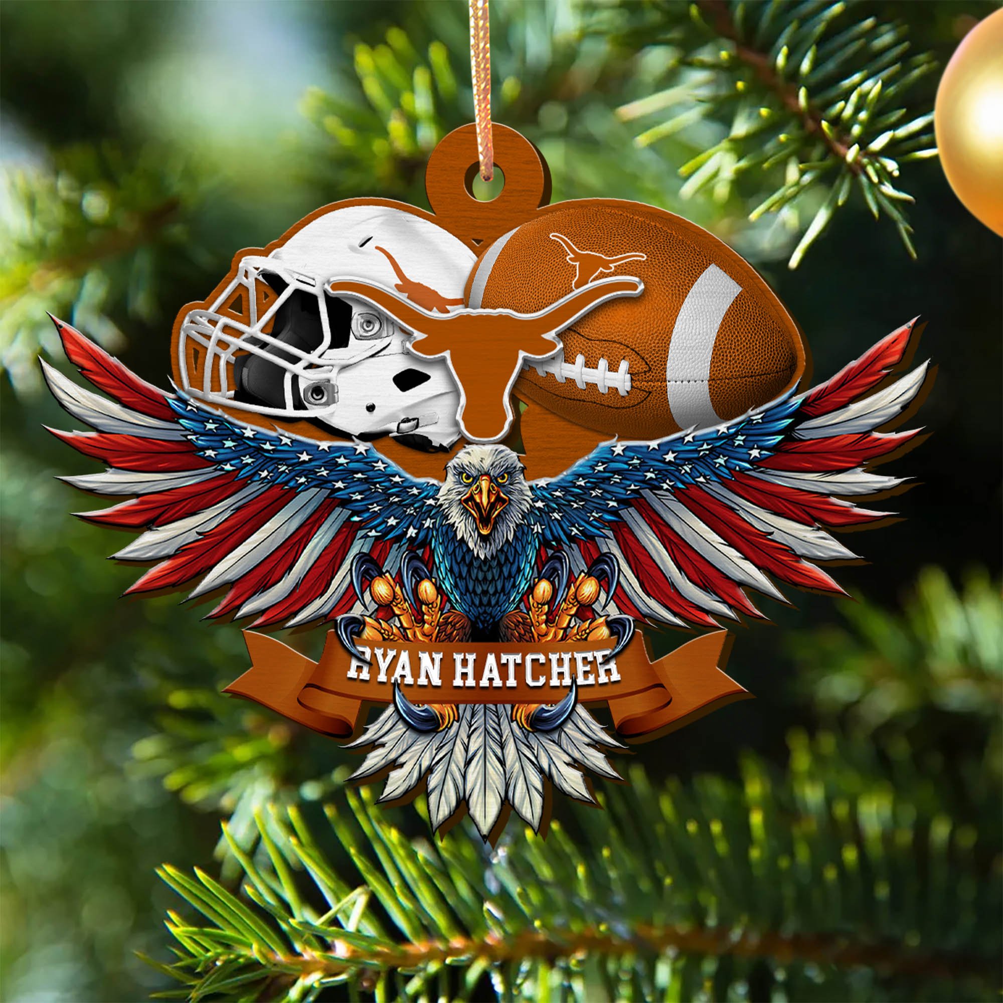 Texas Longhorns Wooden Ornament 2024 Version Custom Your Name, Eagle And Sport Team Ornament, Christmas Gifts For Fans ETHY-52161