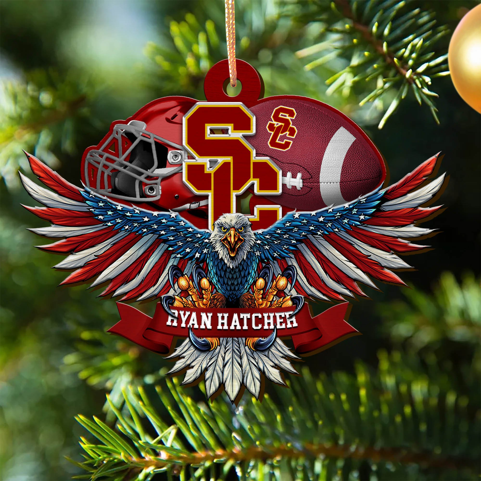 USC Trojans Wooden Ornament 2024 Version Custom Your Name, Eagle And Sport Team Ornament, Christmas Gifts For Fans ETHY-52161