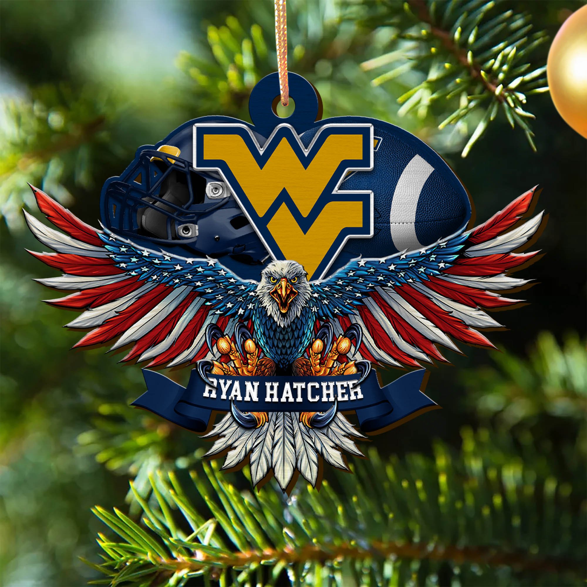West Virginia Mountaineers Wooden Ornament 2024 Version Custom Your Name, Eagle And Sport Team Ornament, Christmas Gifts For Fans ETHY-52161