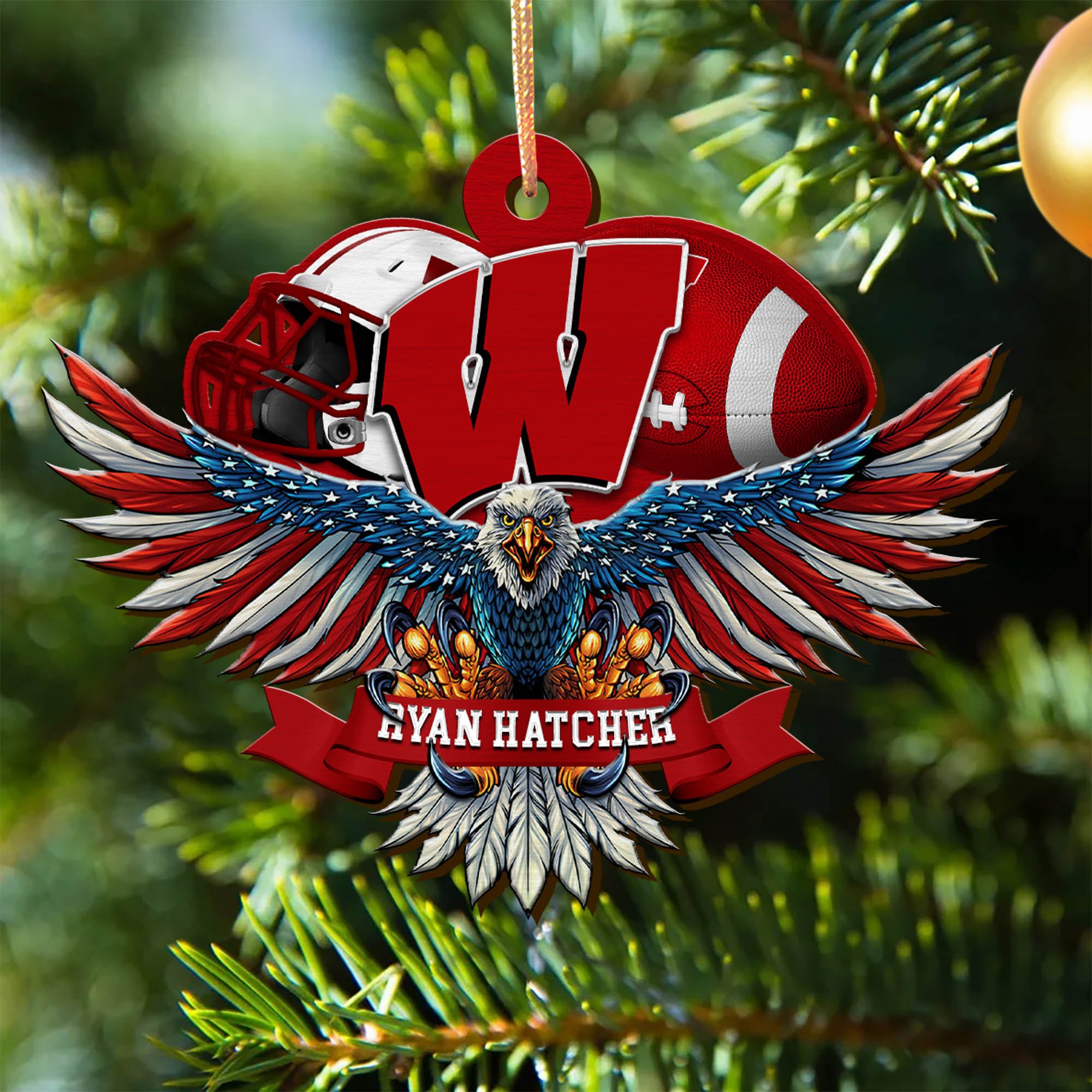 Wisconsin Badgers Wooden Ornament 2024 Version Custom Your Name, Eagle And Sport Team Ornament, Christmas Gifts For Fans ETHY-52161