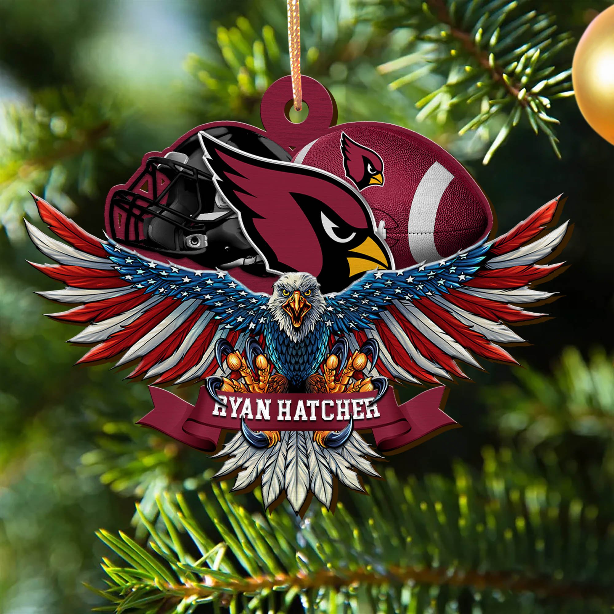 Arizona Cardinals Wooden Ornament 2024 Version Custom Your Name, Eagle And Sport Team Ornament, Christmas Gifts For Fans ETHY-52161